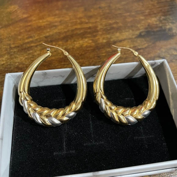 K18 18K 750 Italy Real Gold Oversized Hoop Earrings - Picture 4 of 9